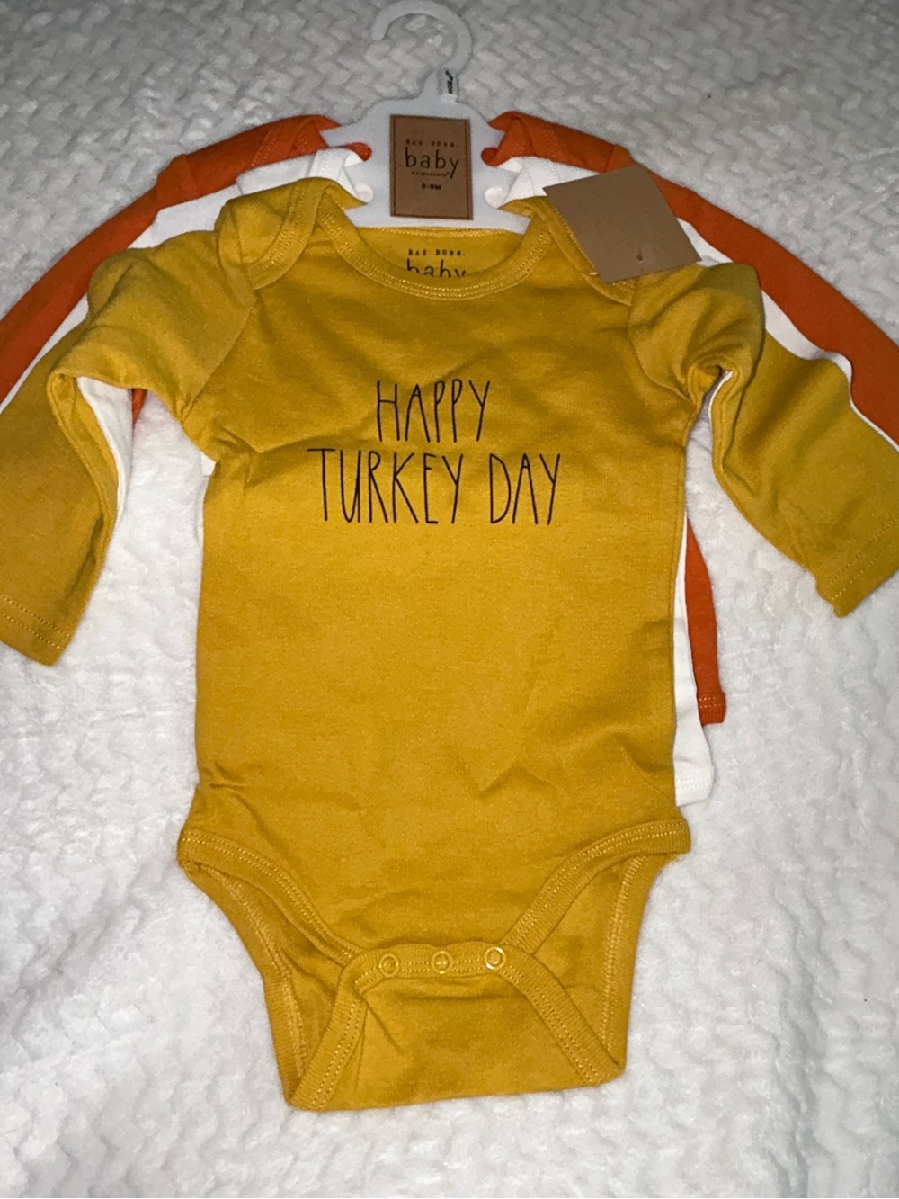 Rae Dunn Long Sleeve 3 Baby Bodysuits With Snaps - Thanksgiving Theme - NWT